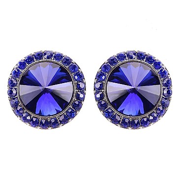 FASHIONABLE ROUND STONE POST EARRING SLEY8061