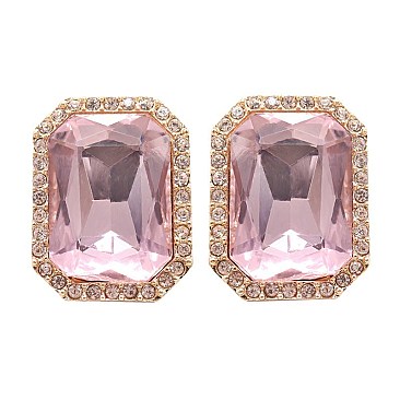 FASHIONABLE RECTANGLE MIRROR STONE EARRING SLEY8063