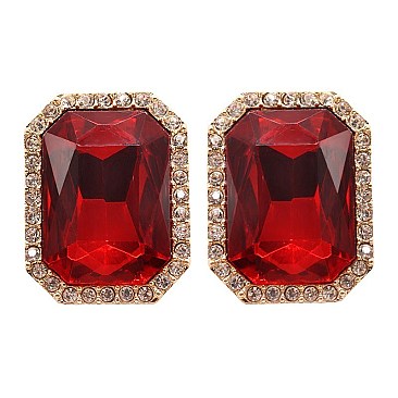 FASHIONABLE RECTANGLE MIRROR STONE EARRING SLEY8063