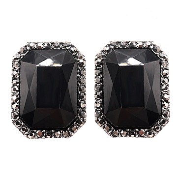 FASHIONABLE RECTANGLE MIRROR STONE EARRING SLEY8063