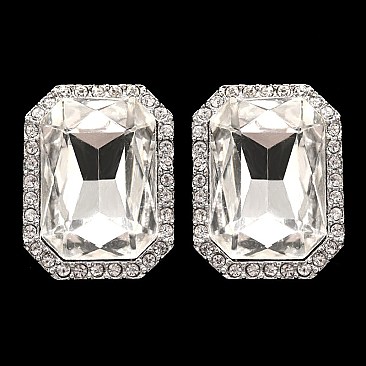 FASHIONABLE RECTANGLE MIRROR STONE EARRING SLEY8063