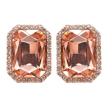 FASHIONABLE RECTANGLE MIRROR STONE EARRING SLEY8063