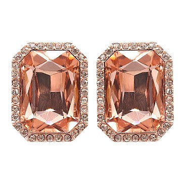 FASHIONABLE RECTANGLE MIRROR STONE EARRING SLEY8063