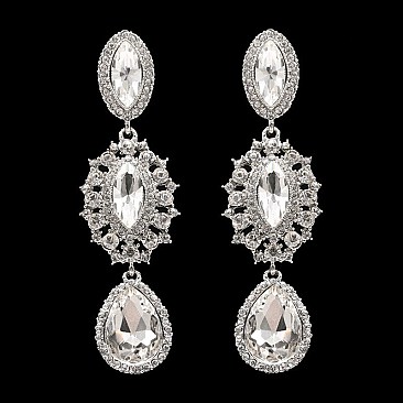 FASHIONABLE TEARDROP FILIGREE STONE EARRING SLEY8156