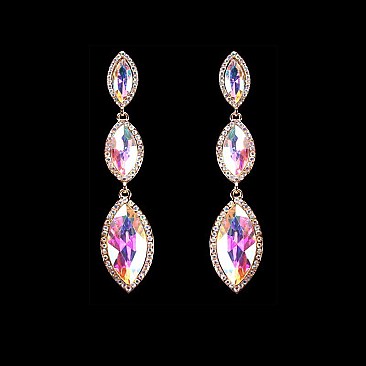 FASHIONABLE 3 OVAL RHINESTONE EARRING W/ SMALL GEMS AROUND SLEY8162