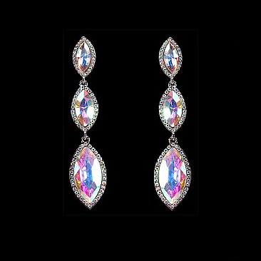 FASHIONABLE 3 OVAL RHINESTONE EARRING W/ SMALL GEMS AROUND SLEY8162