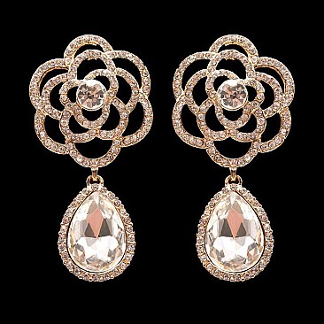 FASHIONABLE FLORAL TEARDROP STONE EARRING SLEY8165