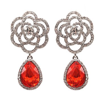 FASHIONABLE FLORAL TEARDROP STONE EARRING SLEY8165