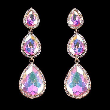 FASHIONABLE 3 TEAR RHINESTONE EARRING W/ GEMS SLEY8168