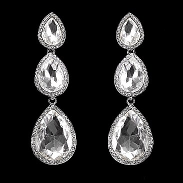 FASHIONABLE 3 TEAR RHINESTONE EARRING W/ GEMS SLEY8168