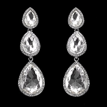 FASHIONABLE 3 TEAR RHINESTONE EARRING W/ GEMS SLEY8168