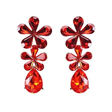 FASHIONABLE 2 DAISY RHINESTONE EARRING W/ GEM ON BOTTOM SLEY8169