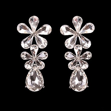 FASHIONABLE 2 DAISY RHINESTONE EARRING W/ GEM ON BOTTOM SLEY8169