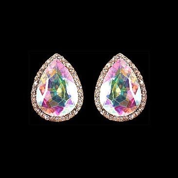 FASHIONABLE TEAR RHINESTONE EARRING W/ GEM AROUND SLEY8172