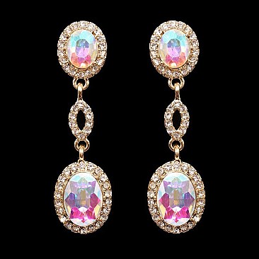 FASHIONABLE OVAL MIRROR DROP STONE EARRING SLEY8427