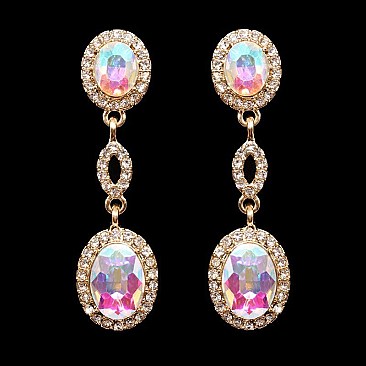 FASHIONABLE OVAL MIRROR DROP STONE EARRING SLEY8427