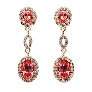 FASHIONABLE OVAL MIRROR DROP STONE EARRING SLEY8427