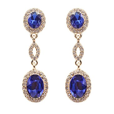 FASHIONABLE OVAL MIRROR DROP STONE EARRING SLEY8427