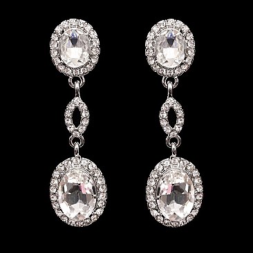 FASHIONABLE OVAL MIRROR DROP STONE EARRING SLEY8427