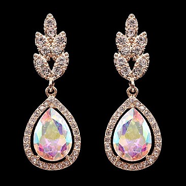 FASHIONABLE ELEGANT LEAF TEARDROP STONE EARRING SLEY8432