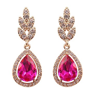 FASHIONABLE ELEGANT LEAF TEARDROP STONE EARRING SLEY8432