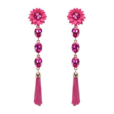 FASHIONABLE DAISY RHINESTONE TASSEL DANGLE EARRING SLEY8929