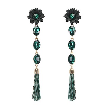 FASHIONABLE DAISY RHINESTONE TASSEL DANGLE EARRING SLEY8929