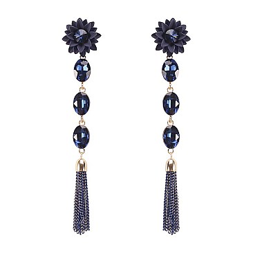 FASHIONABLE DAISY RHINESTONE TASSEL DANGLE EARRING SLEY8929