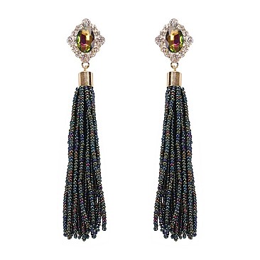 Chic Stone & Bead Tassle Post Earrings SLEY8931