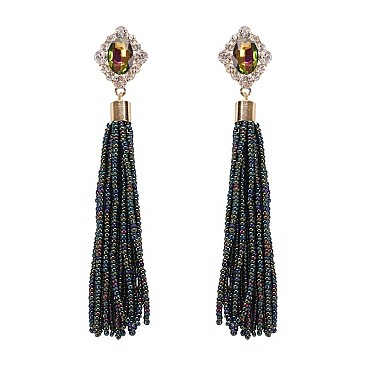 Chic Stone & Bead Tassle Post Earrings SLEY8931