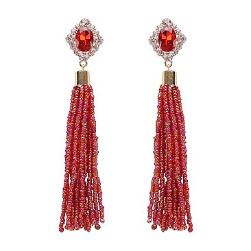 Chic Stone & Bead Tassle Post Earrings SLEY8931