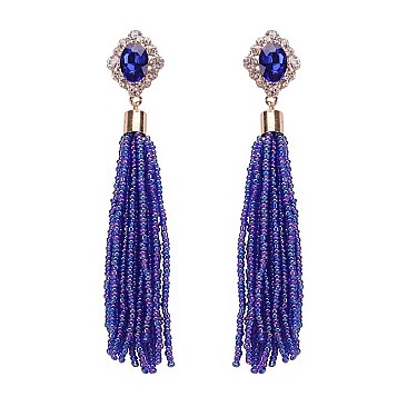 Chic Stone & Bead Tassle Post Earrings SLEY8931