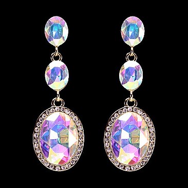 FASHIONABLE 3 TIER OVAL RHINESTONE DROP POST EARRING SLEY9418