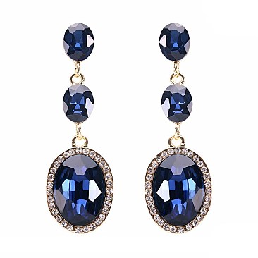 FASHIONABLE 3 TIER OVAL RHINESTONE DROP POST EARRING SLEY9418