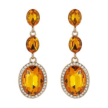 FASHIONABLE 3 TIER OVAL RHINESTONE DROP POST EARRING SLEY9418