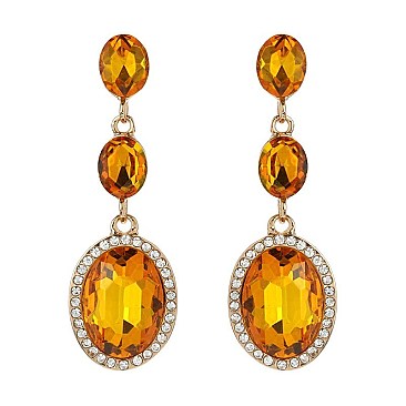 FASHIONABLE 3 TIER OVAL RHINESTONE DROP POST EARRING SLEY9418