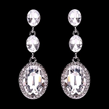 FASHIONABLE 3 TIER OVAL RHINESTONE DROP POST EARRING SLEY9418