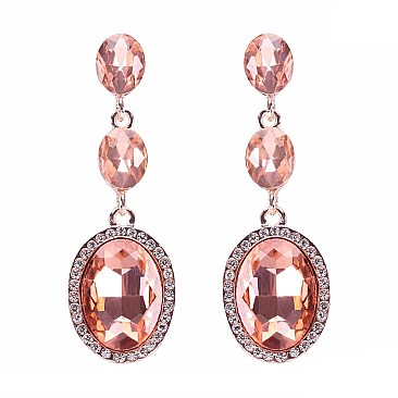 FASHIONABLE 3 TIER OVAL RHINESTONE DROP POST EARRING SLEY9418