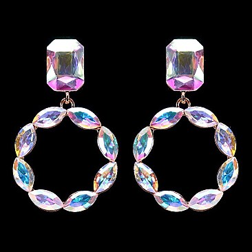 FASHIONABLE RHINESTONE POST EARRING W/ CIRCLE DROP SLEY9419