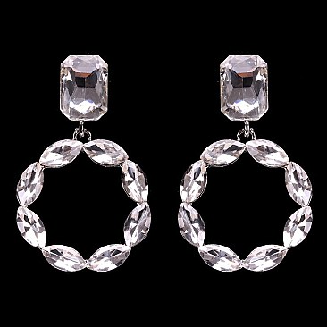 FASHIONABLE RHINESTONE POST EARRING W/ CIRCLE DROP SLEY9419