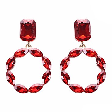 FASHIONABLE RHINESTONE POST EARRING W/ CIRCLE DROP SLEY9419