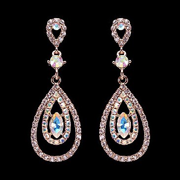 FASHIONABLE DOUBLE TEARDROP RHINESTONE POST EARRINGS SLEY9422