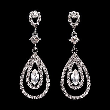 FASHIONABLE DOUBLE TEARDROP RHINESTONE POST EARRINGS SLEY9422