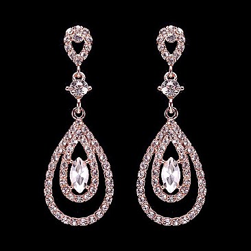 FASHIONABLE DOUBLE TEARDROP RHINESTONE POST EARRINGS SLEY9422