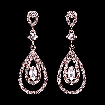 FASHIONABLE DOUBLE TEARDROP RHINESTONE POST EARRINGS SLEY9422