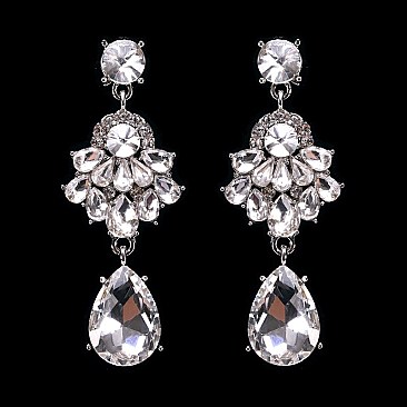 FASHIONABLE RHINESTONE CLUSTER ER W/ TEARDROP SLEY9423