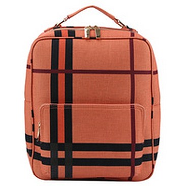 Plaid Check Linen Convertible Backpack