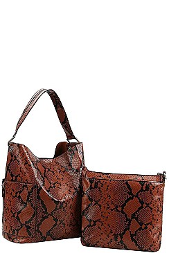2 IN 1 PYTHON PATTERN DESIGNER TOTE BAG WITH LONG STRAP