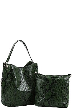 2 IN 1 PYTHON PATTERN DESIGNER TOTE BAG WITH LONG STRAP