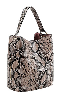 2 IN 1 PYTHON PATTERN DESIGNER TOTE BAG WITH LONG STRAP